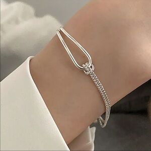 New  Sterling Silver Geometric Chain Bracelet